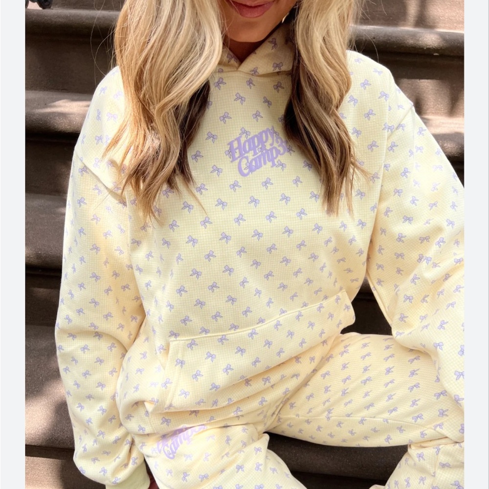 the happy camper yellow gingham lavender bows sweat set